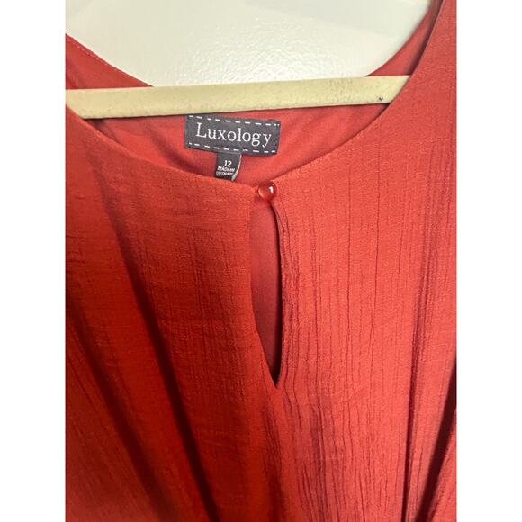 Luxology Sleeveless Swing Dress Size 12 Burnt Orange Sharkbite Hem - Picture 4 of 10